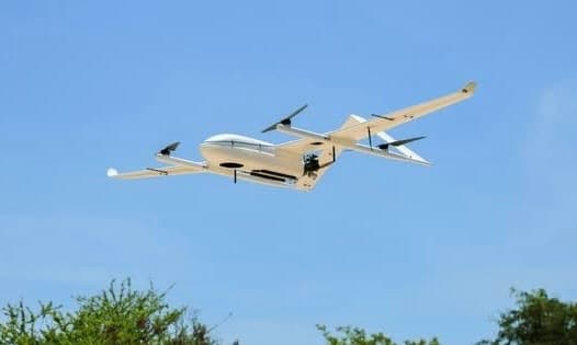 AgroSky surveillance drone flying at altitude for aerial monitoring and mapping